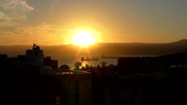 Sunset over the Gulf of Aqaba (part of the Red Sea) at Aqaba, Jordan
