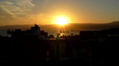Sunset over the Gulf of Aqaba (part of the Red Sea) at Aqaba, Jordan