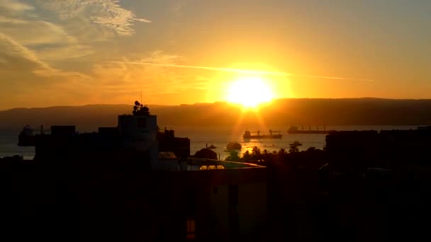 Sunset Gulf Aqaba Part Red Sea Aqaba Jordan — Wideo stockowe