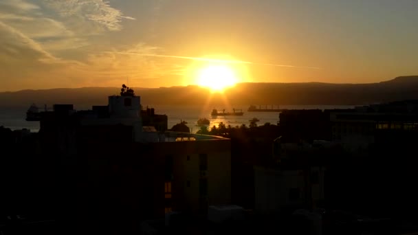 Захід Сонця Над Затокою Акаба Частина Червоного Моря Акабі Йорданія — стокове відео