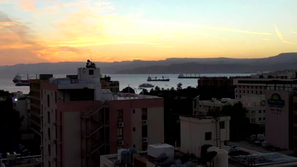 Pôr Sol Sobre Golfo Aqaba Parte Mar Vermelho Aqaba Jordânia — Vídeo de Stock