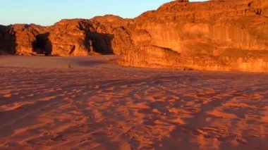 Ürdün 'ün Haşim Krallığı' ndaki Wadi Rum çölünde Ay Vadisi olarak da bilinen develerin güzel manzarası.