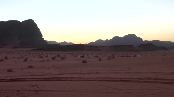 Tourist Cars Driving Wadi Rum Desert Hashemite Kingdom Jordan Also — стоковое видео