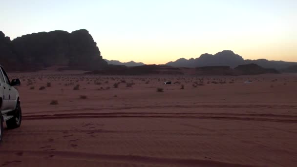 Tourist Cars Driving Wadi Rum Desert Hashemite Kingdom Jordan Also — Stockvideo