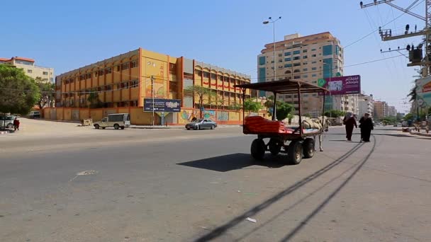 Neidentifikovaní Lidé Pouliční Doprava Gaza City Západní Břeh Největší Město — Stock video