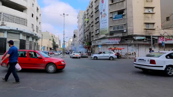 Unidentified People Street Traffic Gaza City West Bank Largest City — Stockvideo