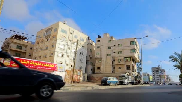 Unidentified People Street Traffic Gaza City West Bank Largest City — Stok Video