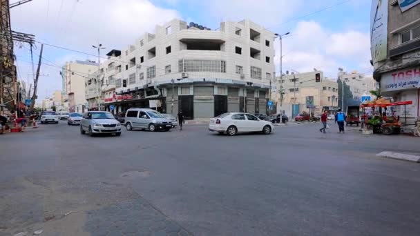 Unidentified People Street Traffic Gaza City West Bank Largest City — Stok Video