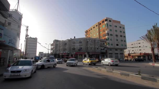 Unidentified People Street Traffic Gaza City West Bank Largest City — Stok Video