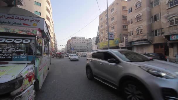 Unidentified People Street Traffic Gaza City West Bank Largest City — стоковое видео
