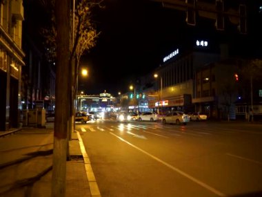Street scene in Hohhot Erlian at night, in the Inner Mongolia province of China, 2021