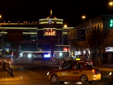 Street scene in Hohhot Erlian at night, in the Inner Mongolia province of China, 2021