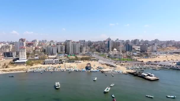Съемка Беспилотника Средиземного Моря Города Газа Западный Берег Крупнейший Город — стоковое видео