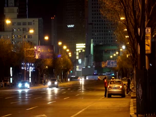 Street Scene Hohhot Erlian Night Inner Mongolia Province China 2021 — ストック動画