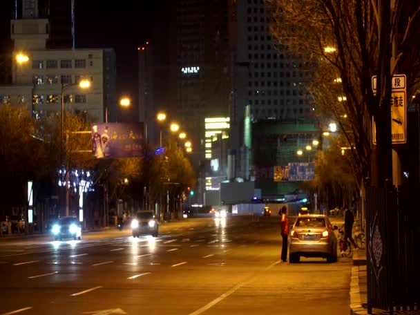 Street Scene Hohhot Erlian Night Inner Mongolia Province China 2021 — ストック動画
