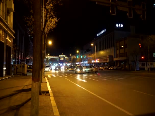 Street Scene Hohhot Erlian Night Inner Mongolia Province China 2021 — Vídeos de Stock