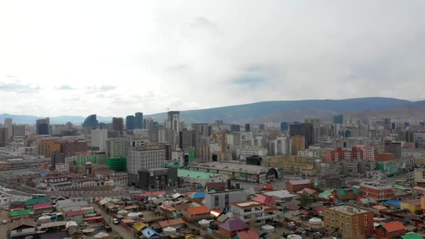 Vista Aérea Dos Edifícios Ruas Ulaanbaatar Capital Mongólia Por Volta — Vídeo de Stock