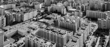 Aerial view of the buildings and streets of Ulaanbaatar, the capital of Mongolia, circa June 2021