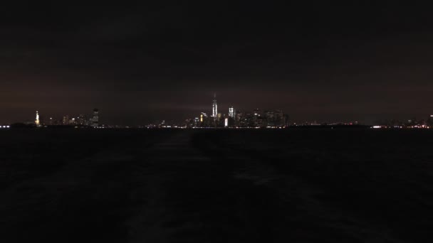 Manhattan Skyline Night Staten Island New York City Usa — Stock video