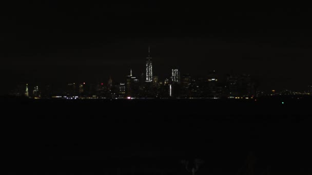 Manhattan Skyline Night Staten Island New York City Usa — 비디오