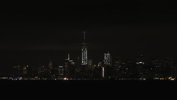 Manhattan Skyline Night Staten Island New York City Usa — Αρχείο Βίντεο