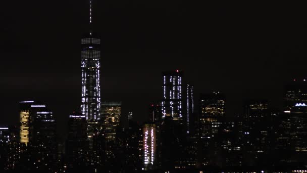 Manhattan Skyline Night Staten Island New York City Usa — 비디오