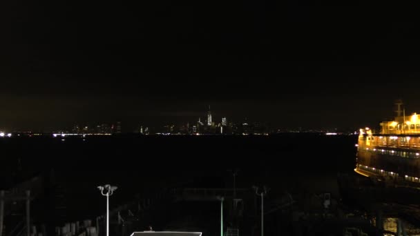 Manhattan Skyline Night Staten Island New York City Usa — Vídeo de Stock