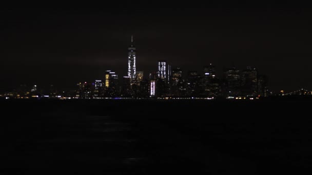 Manhattan Skyline Night Staten Island New York City Usa — ストック動画