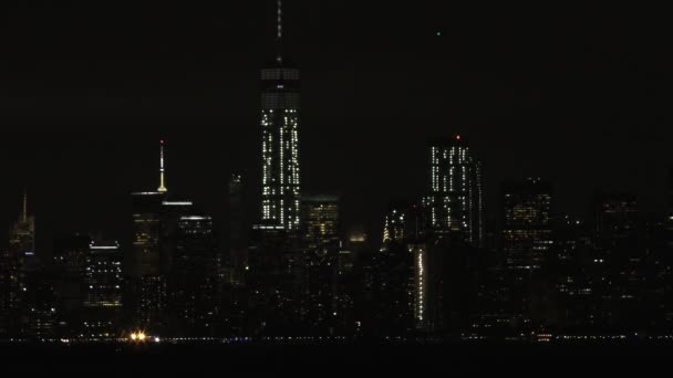 Manhattan Skyline Night Staten Island New York City Usa — Vídeo de Stock