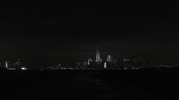 Manhattan Skyline Night Staten Island New York City Usa — Stok video