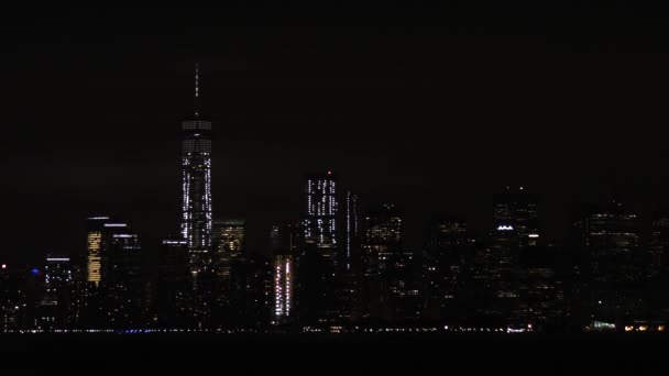 Manhattan Skyline Night Staten Island New York City Usa — Αρχείο Βίντεο