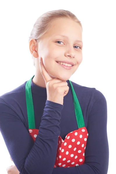 Linda adolescente cozinheiro isolado no branco — Fotografia de Stock