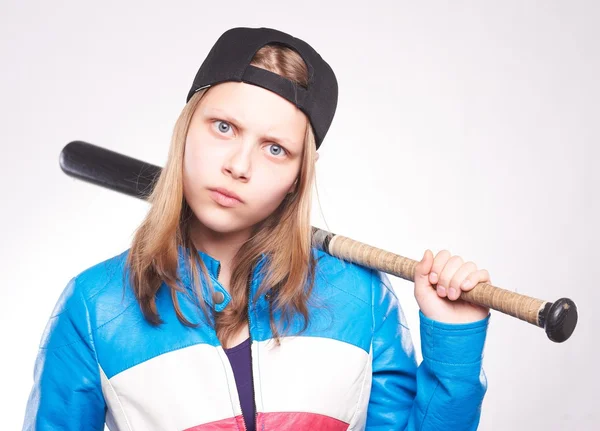 Portrait of a teen girl with bat — Stock Photo, Image