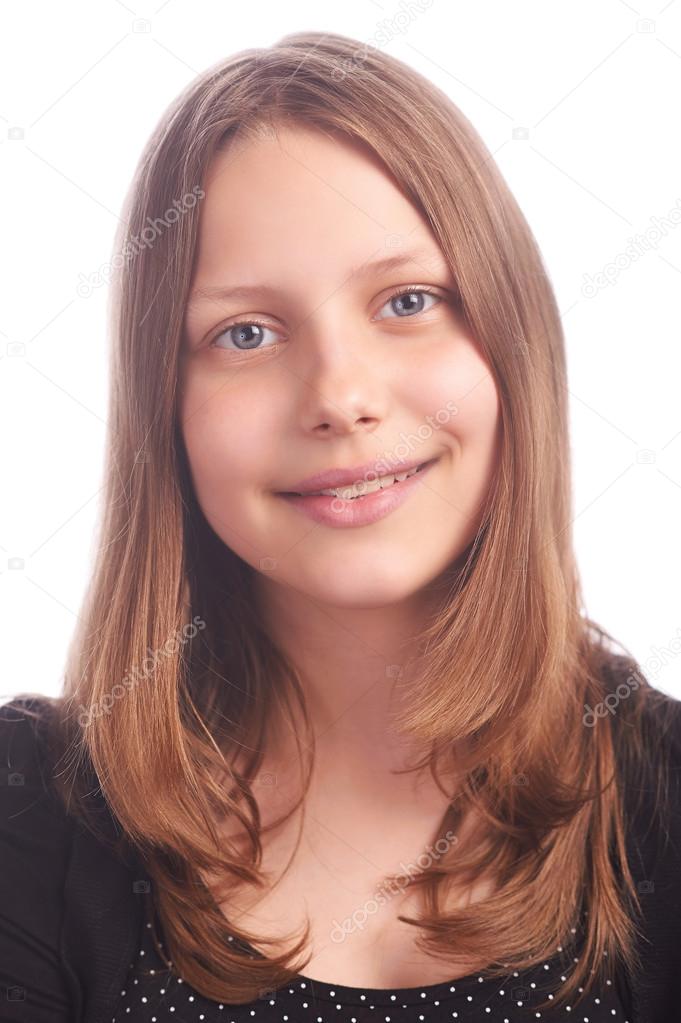 teen girl making funny faces on white background