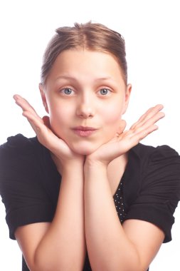 komik surat: beyaz zemin üzerine genç kız