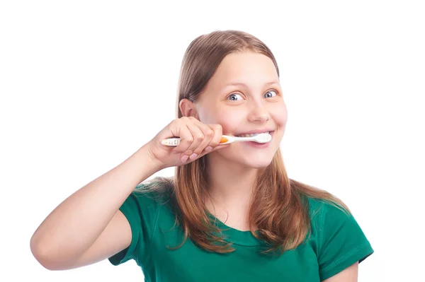 Feliz adolescente chica con cepillo de dientes —  Fotos de Stock