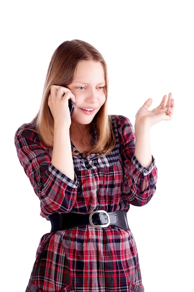 Menina adolescente falando no telefone celular e ressentimento — Fotografia de Stock