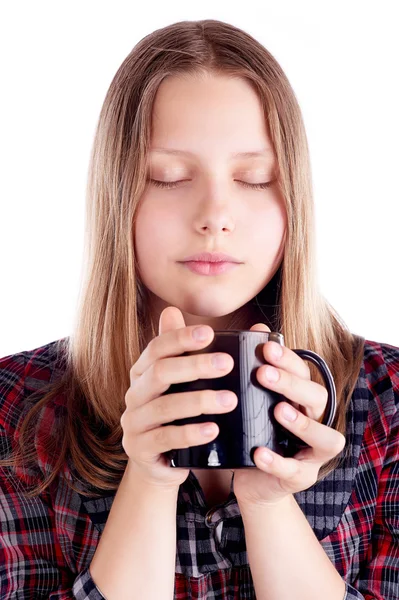 Adolescente chica con la taza — Foto de Stock