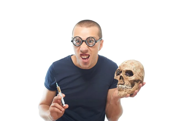 Verrückt, junger Wissenschaftler mit Brille — Stockfoto