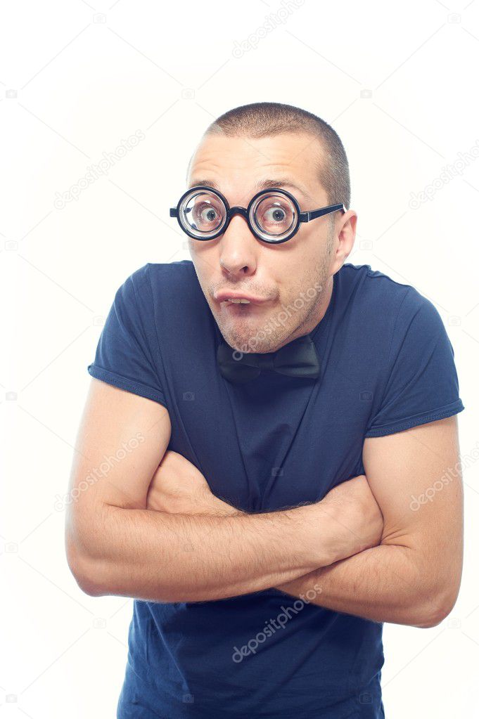 Nerd in eyeglasses and bow tie