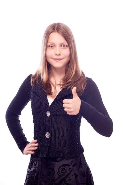 Menina adolescente mostrando como — Fotografia de Stock