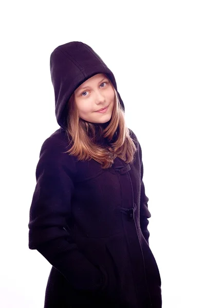 コートのポージングで十代の少女 — ストック写真