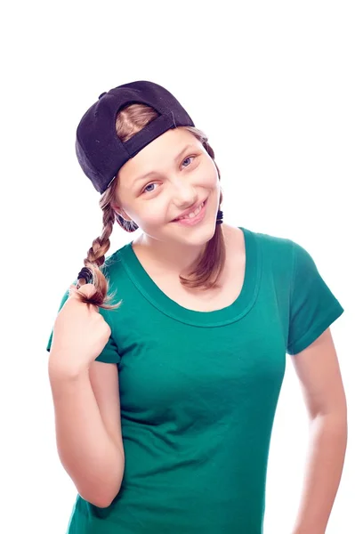 Adolescente chica en gorra divertirse — Foto de Stock