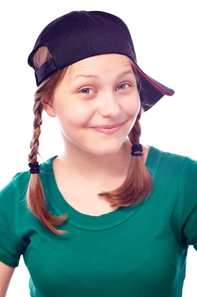 Happy teen girl in cap — Stock Photo, Image