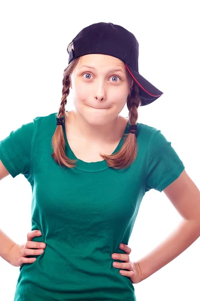Krásná dospívající dívka v čepici — Stock fotografie