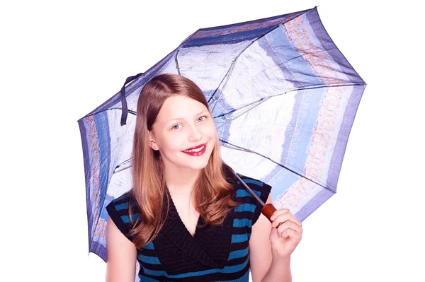 Dziewczyna przebywa pod parasolem — Zdjęcie stockowe