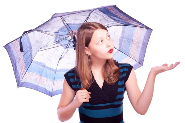 Adolescent fille rester sous parapluie — Photo