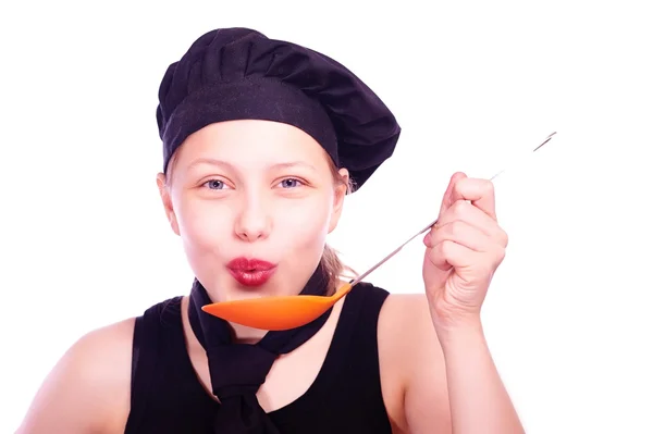 Teen girl with ladle — Stock Photo, Image