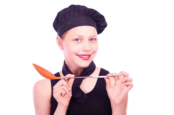 Teen Mädchen posiert mit Schöpfkelle — Stockfoto