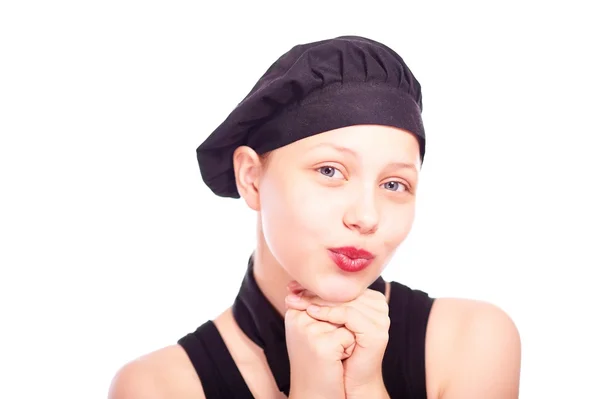 Teen girl dressed in chef hat — Stock Photo, Image